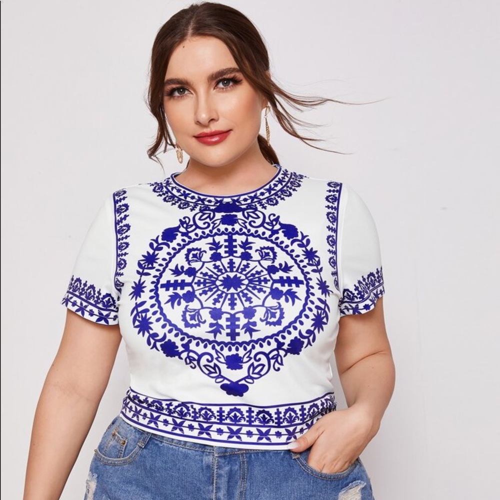 White and blue crop top